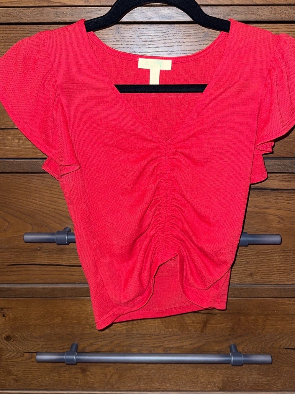 Abound Red Ruched V-Neck Crop Top
